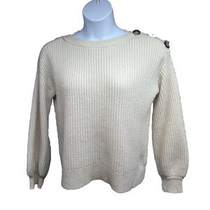 Madewell Boho Womens Beige Ribbed Chunky Knit Merino Wool Pullover Sweater Small